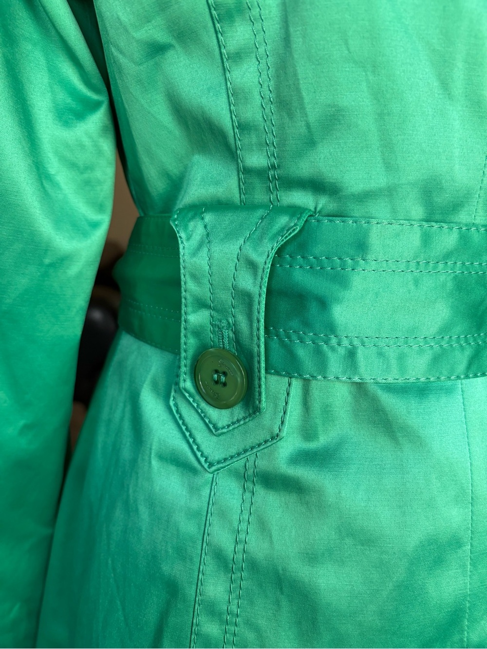Jessica Simpson Green Satin Double-Breasted Trench Coat with Belt - Picture 10 of 15